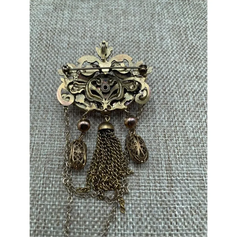 Vintage  Russian Soviet Bronze Beautiful Lacy Women's Brooch Pendant Flower Pink
